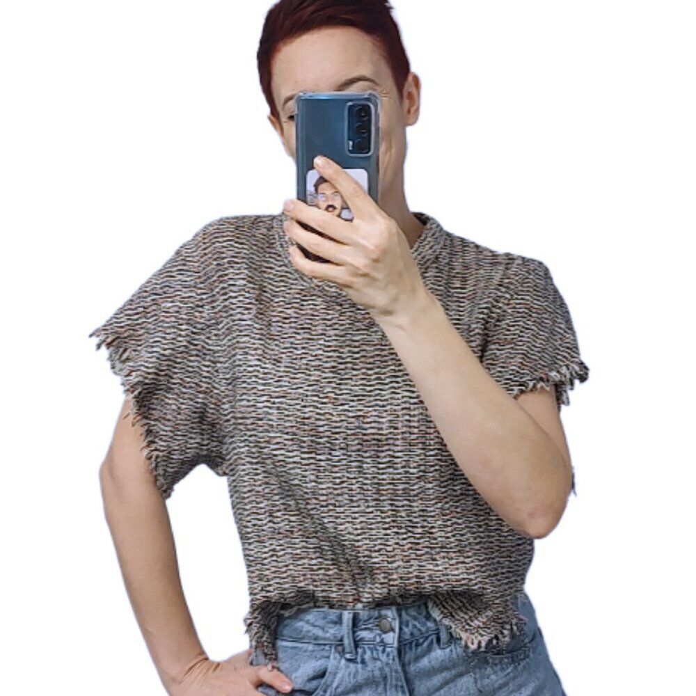 IRO tweed fringe short-sleeved boxy top size 34 2 XS - Picture 2 of 9